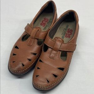 SAS Mary Janes Brown EZ Strap Leather Walking Shoes
